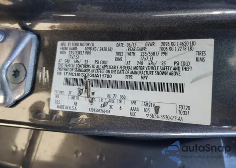 2016 Ford Escape Se from USA, damaged, VIN 1FMCU0GX2GUA11780